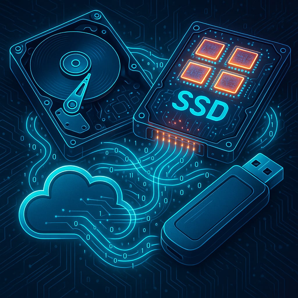 Imagen sobre diversos tipos de almacenamiento digital